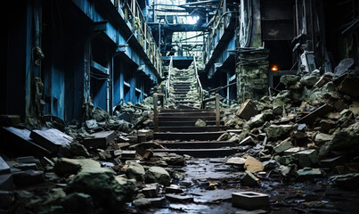 Internal ruins, interior of an abandoned building.