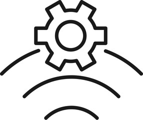 Gear over Wi Fi Waves Isolated Line Icon. Perfect for web sites, apps, UI, internet, shops, stores. Simple image drawn with black thin line