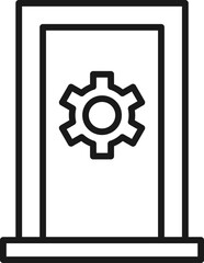 Gear on Door Isolated Line Icon. Perfect for web sites, apps, UI, internet, shops, stores. Simple image drawn with black thin line
