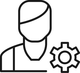 Gear by Man Isolated Line Icon. Perfect for web sites, apps, UI, internet, shops, stores. Simple image drawn with black thin line