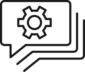 Gear on Speech Bubble Isolated Line Icon. Perfect for web sites, apps, UI, internet, shops, stores. Simple image drawn with black thin line