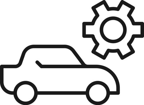 Gear by Car Isolated Line Icon. Perfect for web sites, apps, UI, internet, shops, stores. Simple image drawn with black thin line