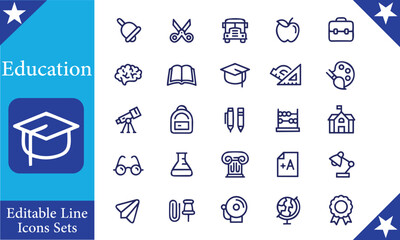 flat design education, school and university Set of vector line icons of education for modern concepts, web and apps.