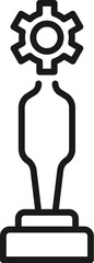 Gear on Winner Statuette Isolated Line Icon. Perfect for web sites, apps, UI, internet, shops, stores. Simple image drawn with black thin line