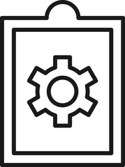 Gear on Clipboard Isolated Line Icon. Perfect for web sites, apps, UI, internet, shops, stores. Simple image drawn with black thin line