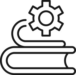 Gear by Books Isolated Line Icon. Perfect for web sites, apps, UI, internet, shops, stores. Simple image drawn with black thin line