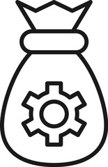 Gear on Bag Isolated Line Icon. Perfect for web sites, apps, UI, internet, shops, stores. Simple image drawn with black thin line