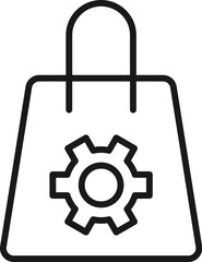 Gear on Shopping Bag Isolated Line Icon. Perfect for web sites, apps, UI, internet, shops, stores. Simple image drawn with black thin line