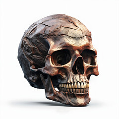 Obraz premium Old human skull isolated on white background. Halloween attribute. AI generative