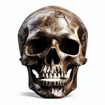 Human skull isolated on white background. Halloween attribute. AI generative