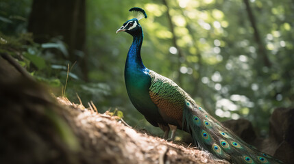 Obraz premium peacock in the zoo dancing - illustration wallpaper 