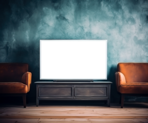 TV with transparent screen. Texture for individual customization. Concept of streaming, binge watching and screen time. Shallow field of view.	