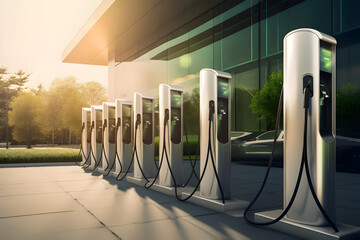 Rapid electric vehicle chargers designed for car charging in a park
