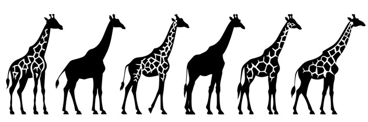 Giraffe zoo and africa silhouettes set, large pack of vector silhouette design, isolated white background - obrazy, fototapety, plakaty