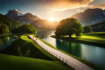 Fototapeta premium sunrise over lake