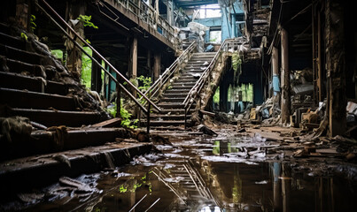 Internal ruins, interior of an abandoned building.