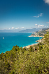 Fototapeta na wymiar The coast of Varigotti and Ligurian Sea from the Sentiero del Pellegrino, Italy