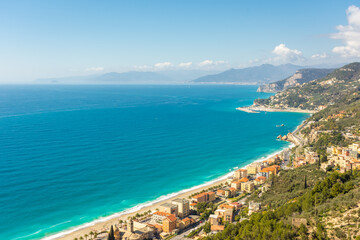 Naklejka na ściany i meble The coast of Varigotti and Ligurian Sea from the Sentiero del Pellegrino, Italy