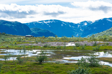 Fototapeta na wymiar Beautiful mountain landscape in the trail for Trolltunga, Norway