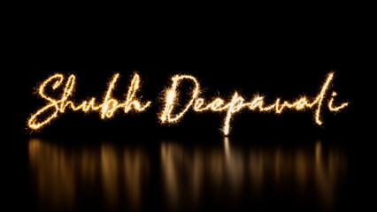Gold Sparkler Firework Text with Shubh Deepavali Caption on Black. Holiday Banner with copy space.
