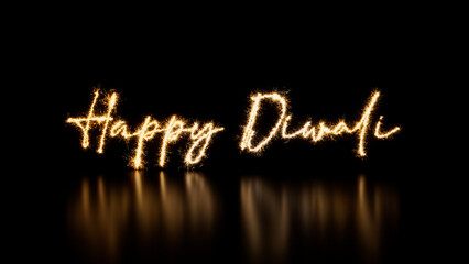 Holiday Banner with Happy Diwali Text on Black. Gold Sparkler Firework Caption with copy space.