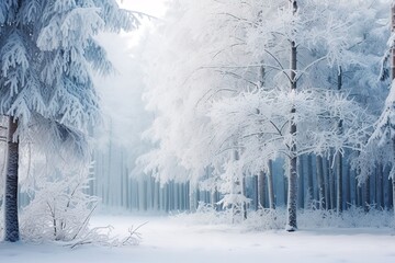 snow covered branches, Snow-covered plants in winter forest during snowfall