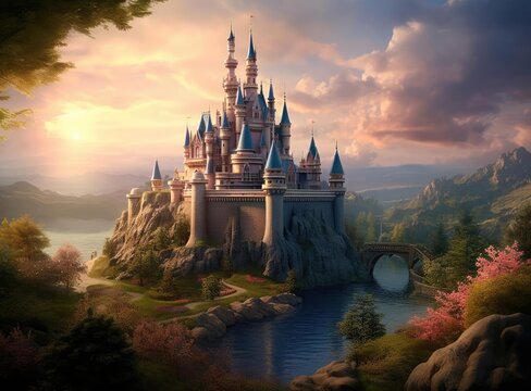 Beautiful fairytale castle and river