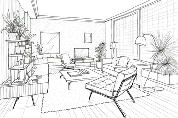 sketch of a room with furniture. Generative AI