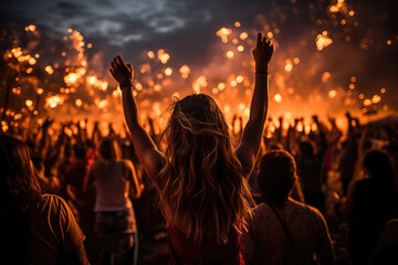 Diwali night spectacle. Sky ablaze, crowd excitement.
 - obrazy, fototapety, plakaty
