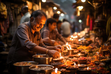burning candles in the temple, Diwali celebration