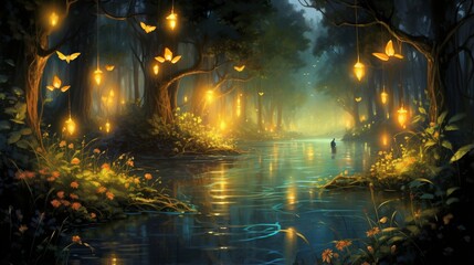 Obraz na płótnie Canvas A dazzling array of fireflies lighting up a tranquil summer evening
