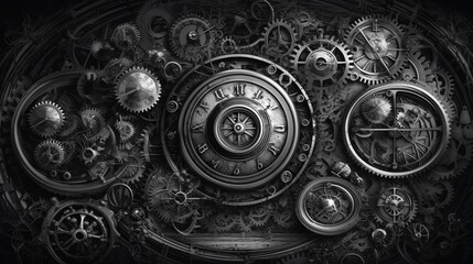 steampunk, pattern, old, metal, art, design, architecture, vintage, detail, wall, antique, ancient, decoration, texture, clock, wood, gold, ornament, religion, thai, flower, temple, generative, ai