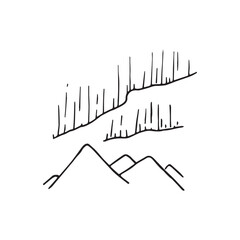 Obraz premium Handdrawn landscape element, Nature, Drawing, mountains and polar lights