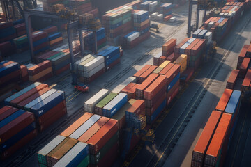 Transportation and business concept. A lot of cargo containers in ships industrial port dock. Generative AI