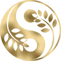 yin yang mit Pflanze in gold mit transparentem Hintergrund 