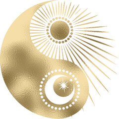 yin yang mit Sonne und Mond in gold mit transparentem Hintergrund 