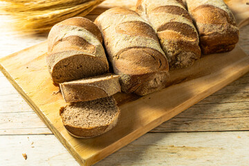 australian bread, brown loaf, with copy space. traditional food