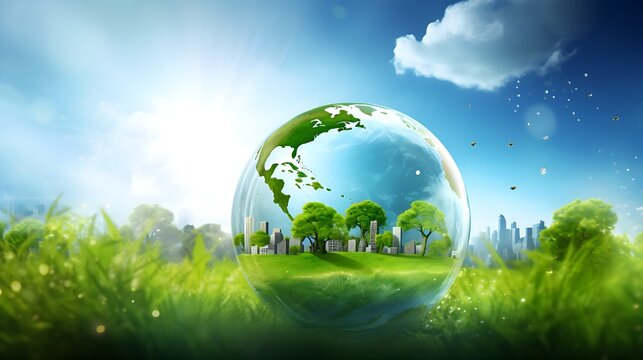 Eco-Living Harmony: Sustainable Home of Tomorrow - Wallpaper Illustration, Green Energy, Green City