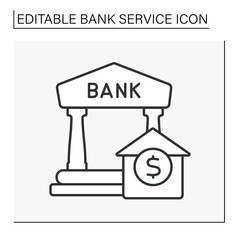 Finance line icon. Bank building. Real-estate building. Savings for future.Banking concept. Isolated vector illustration. Editable stroke