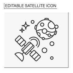  Galaxy line icon. Artificial body in orbit around the planet. Global positioning system. Satellite concept. Isolated vector illustration. Editable stroke