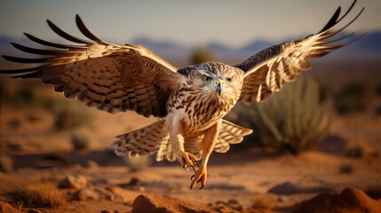 A majestic flying falcon roaming