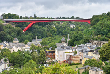 Red Bridge Over Gorge in Luxembourg