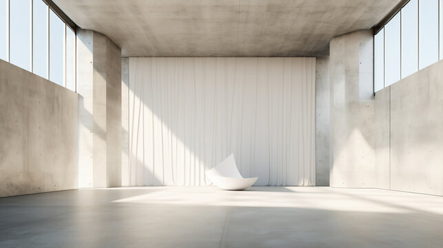 empty room with window and white drapery open space podium made with generative AI