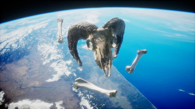 rams skull with bones at Earth orbit. elements furnished by Nasa