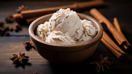 A scoop of cinnamon swirl ice cream, reminiscent of a cozy winter treat