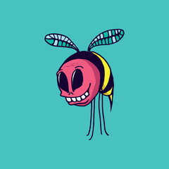 Sly bee. Vector illustration. Tattoo
