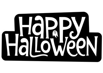 Vector happy halloween text on a black sign and spooky font