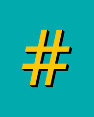 hashtag logo icon with shadow isolated on blue background