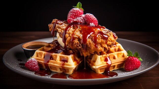 A tempting plate of sweet and savory chicken and waffles