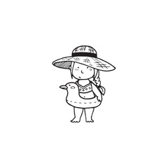 Handdrawn kid illustration, child drawing, cute kid, toddler, girl